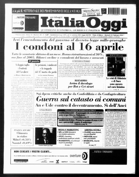 Italia oggi : quotidiano di economia finanza e politica